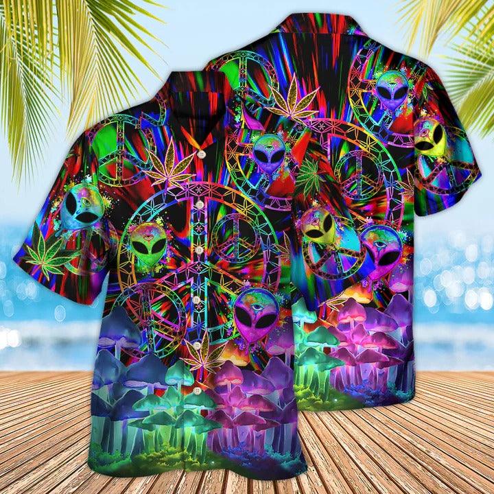 Hippie Aloha Hawaiian Shirt - Hippie Alien Peace Color Stunning Hawaiian Shirt For Summer - Perfect Gift For Friend, Family - Amzanimalsgift