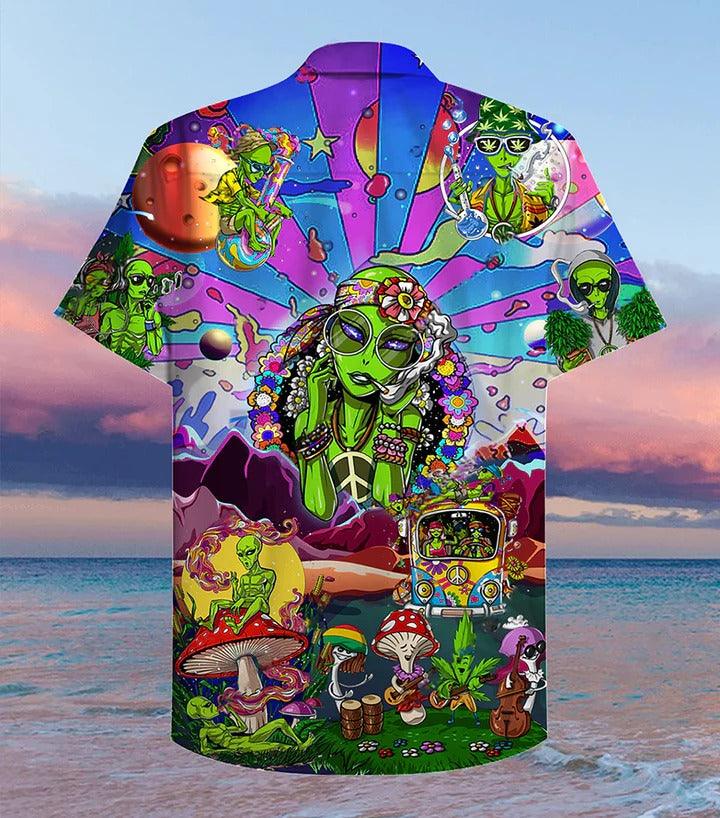 Hippie Aloha Hawaiian Shirt - Hippie Alien Peace Life Color Hawaiian Shirt For Summer - Perfect Gift For Friend, Family - Amzanimalsgift