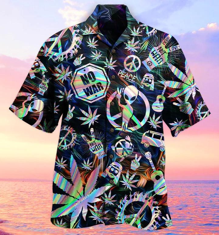 Hippie Aloha Hawaiian Shirt - Hippie Alien Peace Life Hawaiian Shirt For Summer - Perfect Gift For Friend, Family - Amzanimalsgift