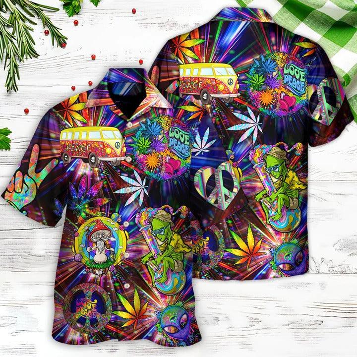 Hippie Aloha Hawaiian Shirt - Hippie Alien Peace The Colorful Of Life Amazing Neon Style Hawaiian Shirt For Summer - Perfect Gift For Friend, Family - Amzanimalsgift