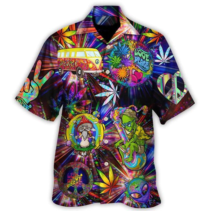 Hippie Aloha Hawaiian Shirt - Hippie Alien Peace The Colorful Of Life Amazing Neon Style Hawaiian Shirt For Summer - Perfect Gift For Friend, Family - Amzanimalsgift