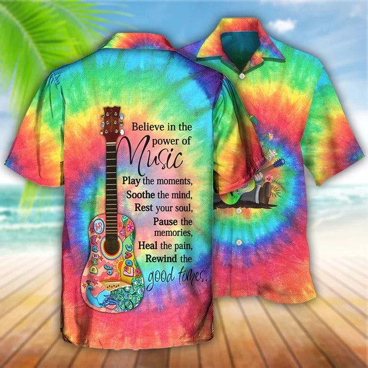 Hippie Aloha Hawaiian Shirt - Hippie Believe In The Power Of Music Hippie Gnome Hawaiian Shirt For Summer - Perfect Gift For Friend, Family - Amzanimalsgift