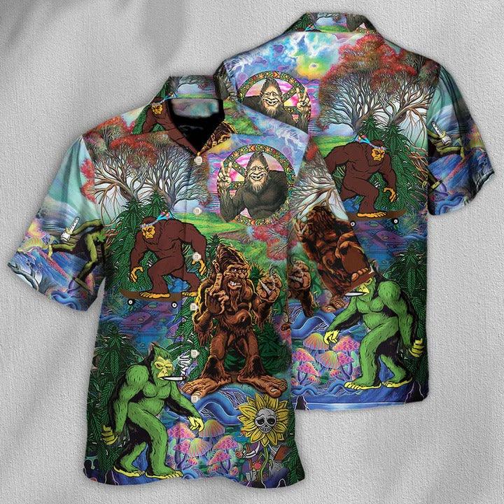 Hippie Aloha Hawaiian Shirt - Hippie Bigfoot Peace Life Color Hawaiian Shirt For Summer - Perfect Gift For Friend, Family - Amzanimalsgift