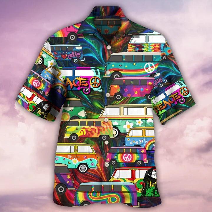 Hippie Aloha Hawaiian Shirt - Hippie Bus Colorful Style Hawaiian Shirt For Summer - Perfect Gift For Friend, Family - Amzanimalsgift