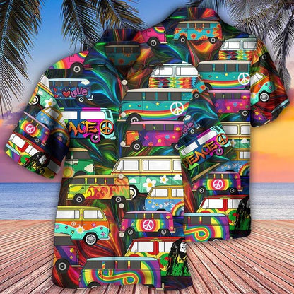 Hippie Aloha Hawaiian Shirt - Hippie Bus Colorful Style Hawaiian Shirt For Summer - Perfect Gift For Friend, Family - Amzanimalsgift