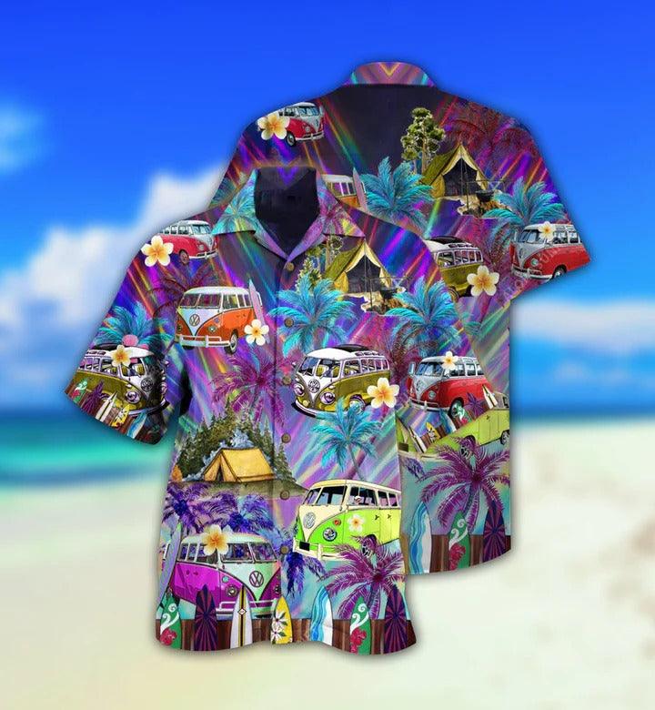 Hippie Aloha Hawaiian Shirt - Hippie Bus Go Every Where Tropical Style Hawaiian Shirt For Summer - Perfect Gift For Friend, Family - Amzanimalsgift