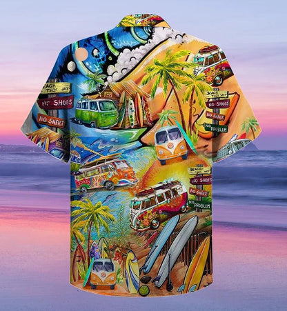 Hippie Aloha Hawaiian Shirt - Hippie Bus Love Beach Summer Hawaiian Shirt For Summer - Perfect Gift For Friend, Family - Amzanimalsgift
