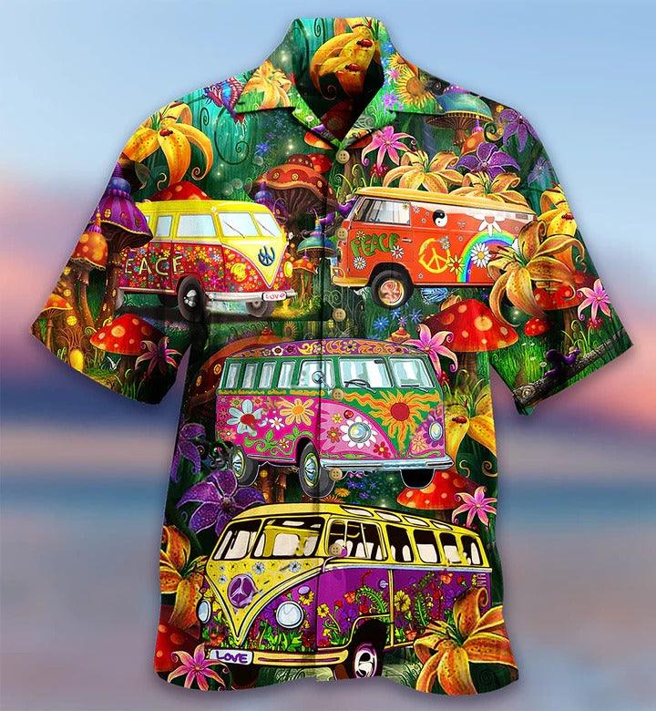 Hippie Aloha Hawaiian Shirt - Hippie Bus Peace Life Colorful Style Hawaiian Shirt For Summer - Perfect Gift For Friend, Family - Amzanimalsgift