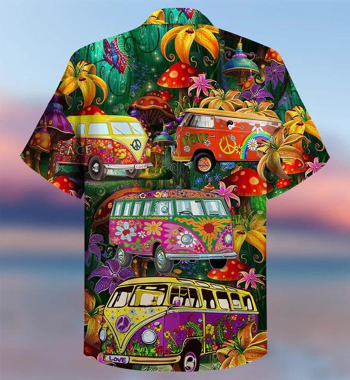 Hippie Aloha Hawaiian Shirt - Hippie Bus Peace Life Colorful Style Hawaiian Shirt For Summer - Perfect Gift For Friend, Family - Amzanimalsgift