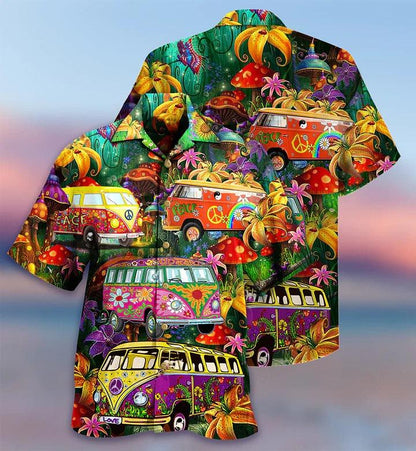Hippie Aloha Hawaiian Shirt - Hippie Bus Peace Life Colorful Style Hawaiian Shirt For Summer - Perfect Gift For Friend, Family - Amzanimalsgift