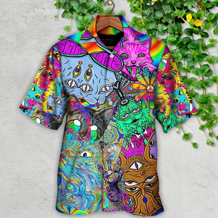Hippie Aloha Hawaiian Shirt - Hippie Cat Break My Mind Hawaiian Shirt For Summer - Perfect Gift For Friend, Family - Amzanimalsgift