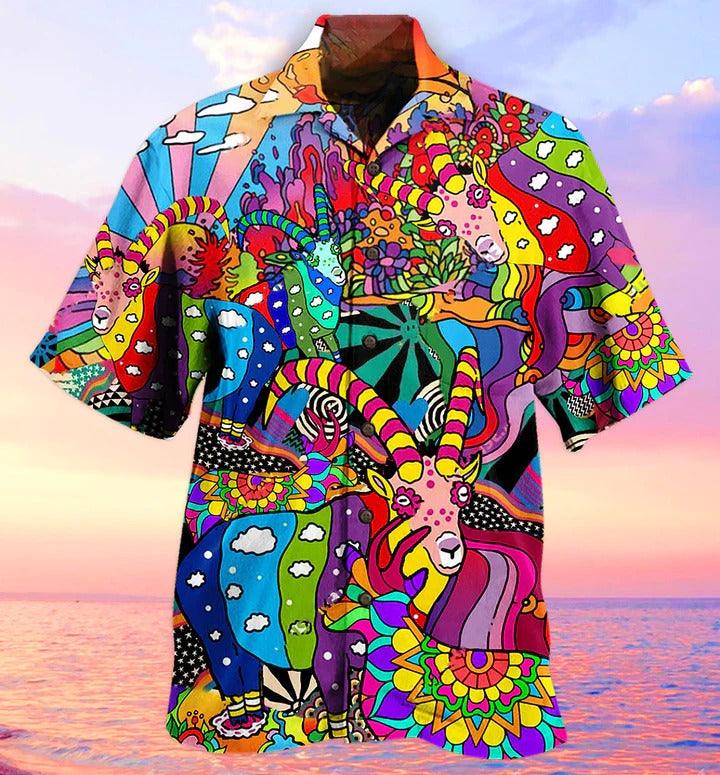 Hippie Aloha Hawaiian Shirt - Hippie Deer Peace Love Life Color Amazing Hawaiian Shirt For Summer - Perfect Gift For Friend, Family - Amzanimalsgift