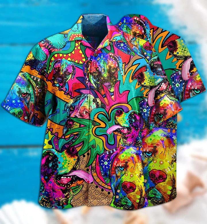 Hippie Aloha Hawaiian Shirt - Hippie Dogs Colorfull Style Hawaiian Shirt For Summer - Perfect Gift For Friend, Family - Amzanimalsgift