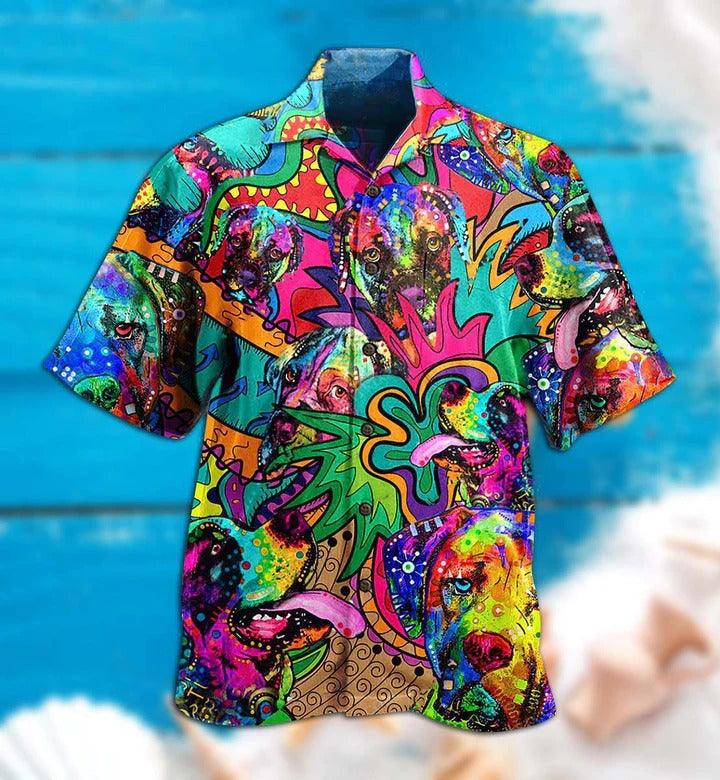 Hippie Aloha Hawaiian Shirt - Hippie Dogs Colorfull Style Hawaiian Shirt For Summer - Perfect Gift For Friend, Family - Amzanimalsgift