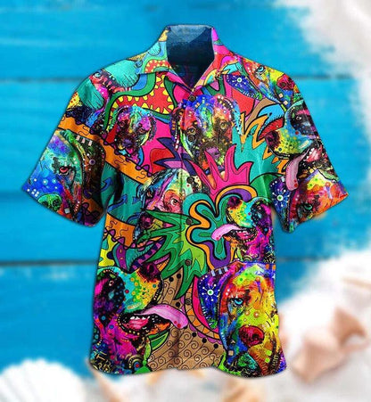 Hippie Aloha Hawaiian Shirt - Hippie Dogs Colorfull Style Hawaiian Shirt For Summer - Perfect Gift For Friend, Family - Amzanimalsgift