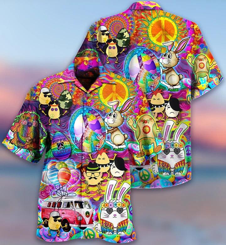 Hippie Aloha Hawaiian Shirt - Hippie Easter Peace Life Color Funny Party Hawaiian Shirt For Summer - Perfect Gift For Friend, Family - Amzanimalsgift