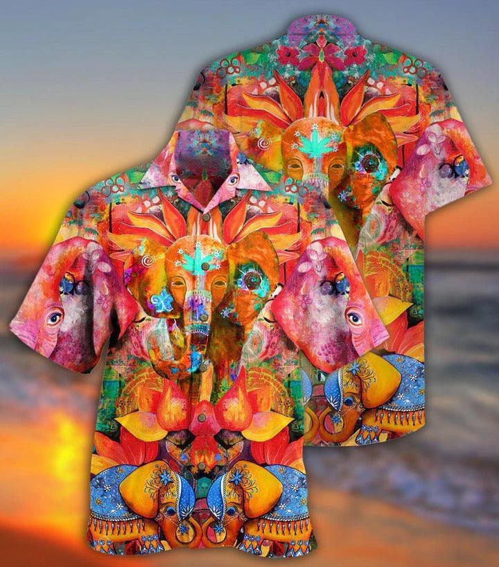 Hippie Aloha Hawaiian Shirt - Hippie Elephant Amazing Style Hawaiian Shirt For Summer - Perfect Gift For Friend, Family - Amzanimalsgift