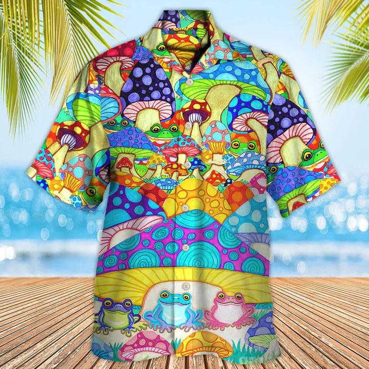 Hippie Aloha Hawaiian Shirt - Hippie Frog Mushroom Hippie Colorful Art Peace Hawaiian Shirt For Summer - Perfect Gift For Friend, Family - Amzanimalsgift