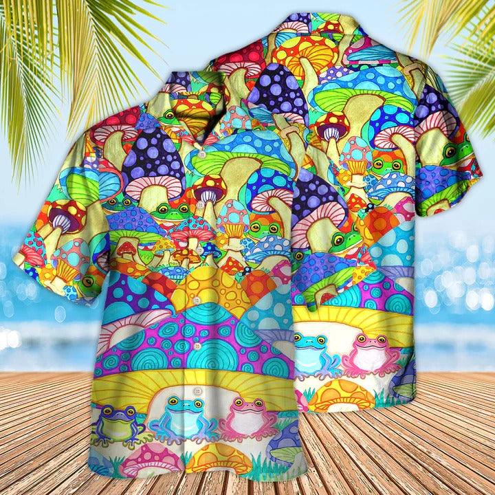 Hippie Aloha Hawaiian Shirt - Hippie Frog Mushroom Hippie Colorful Art Peace Hawaiian Shirt For Summer - Perfect Gift For Friend, Family - Amzanimalsgift