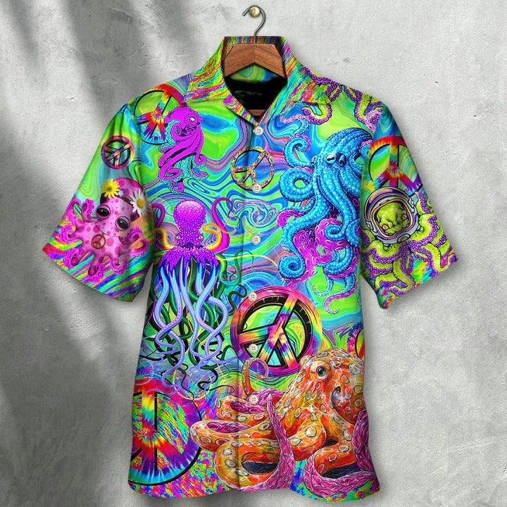 Hippie Aloha Hawaiian Shirt - Hippie Funny Octopus Colorful Tie Dye Hawaiian Shirt For Summer - Perfect Gift For Friend, Family - Amzanimalsgift
