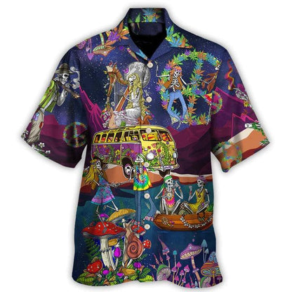 Hippie Aloha Hawaiian Shirt - Hippie Funny Skull Dancing Moon Night Amazing Style Hawaiian Shirt For Summer - Perfect Gift For Friend, Family - Amzanimalsgift