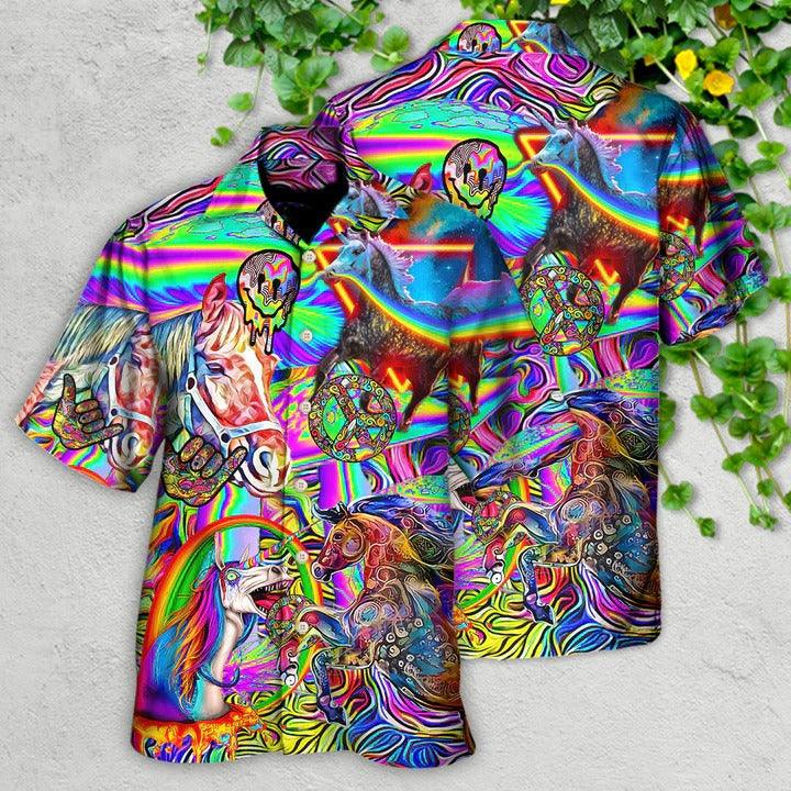 Hippie Aloha Hawaiian Shirt - Hippie Horse Run For You Hawaiian Shirt For Summer - Perfect Gift For Friend, Family - Amzanimalsgift