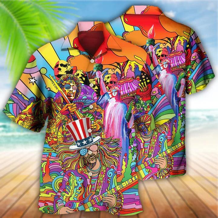 Hippie Aloha Hawaiian Shirt - Hippie Independence Day America Cool Hawaiian Shirt For Summer - Perfect Gift For Friend, Family - Amzanimalsgift