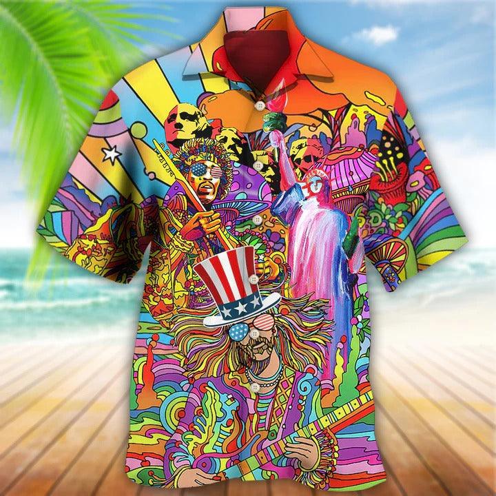Hippie Aloha Hawaiian Shirt - Hippie Independence Day America Cool Hawaiian Shirt For Summer - Perfect Gift For Friend, Family - Amzanimalsgift
