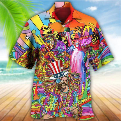 Hippie Aloha Hawaiian Shirt - Hippie Independence Day America Cool Hawaiian Shirt For Summer - Perfect Gift For Friend, Family - Amzanimalsgift