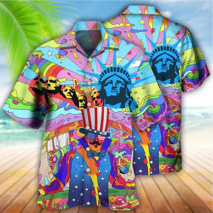 Hippie Aloha Hawaiian Shirt - Hippie Independence Day America Hawaiian Shirt For Summer - Perfect Gift For Friend, Family - Amzanimalsgift