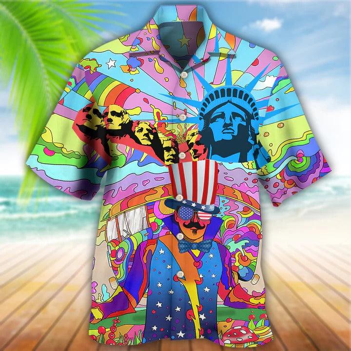 Hippie Aloha Hawaiian Shirt - Hippie Independence Day America Hawaiian Shirt For Summer - Perfect Gift For Friend, Family - Amzanimalsgift