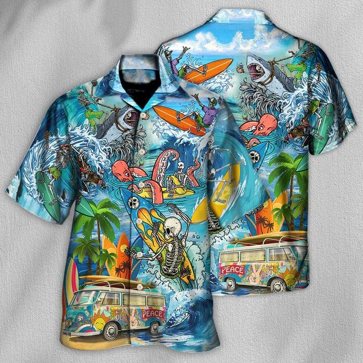 Hippie Aloha Hawaiian Shirt - Hippie Live To Surf Skull Live Style Hawaiian Shirt For Summer - Perfect Gift For Friend, Family - Amzanimalsgift