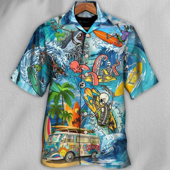 Hippie Aloha Hawaiian Shirt - Hippie Live To Surf Skull Live Style Hawaiian Shirt For Summer - Perfect Gift For Friend, Family - Amzanimalsgift