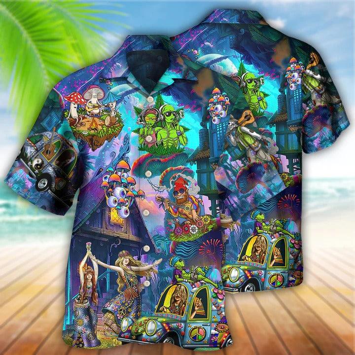 Hippie Aloha Hawaiian Shirt - Hippie Love Life Party Over Night Hawaiian Shirt For Summer - Perfect Gift For Friend, Family - Amzanimalsgift