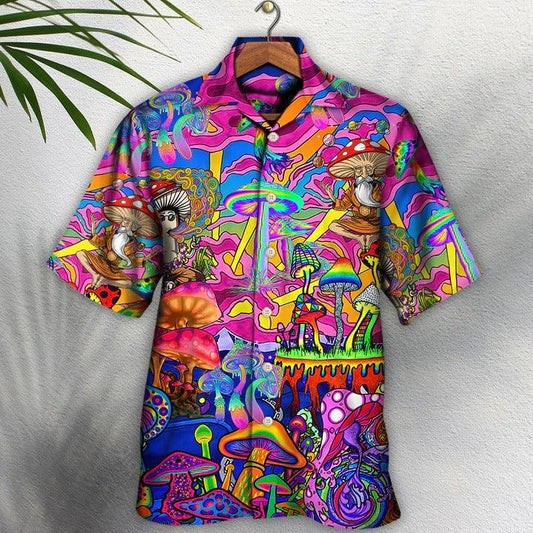 Hippie Aloha Hawaiian Shirt - Hippie Magic Trippy Mushroom Awesome Hawaiian Shirt For Summer - Perfect Gift For Friend, Family - Amzanimalsgift