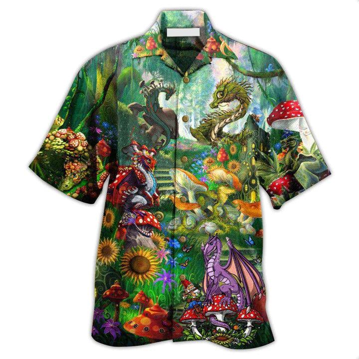 Hippie Aloha Hawaiian Shirt - Hippie Magic World Mushrooms Dragon Hawaiian Shirt For Summer - Perfect Gift For Friend, Family - Amzanimalsgift