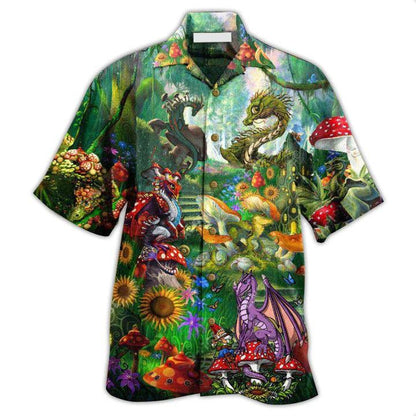 Hippie Aloha Hawaiian Shirt - Hippie Magic World Mushrooms Dragon Hawaiian Shirt For Summer - Perfect Gift For Friend, Family - Amzanimalsgift