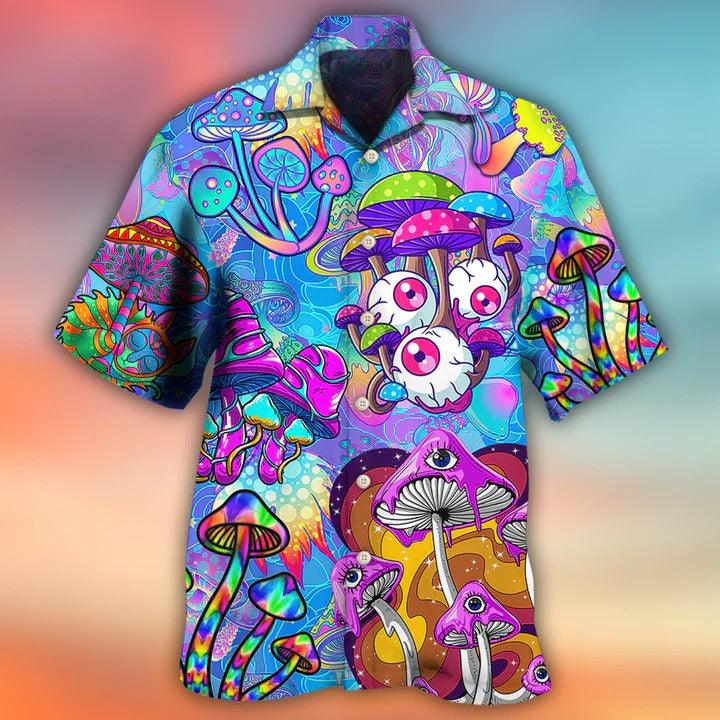 Hippie Aloha Hawaiian Shirt - Hippie Mushroom Colorful Cool Style Hawaiian Shirt For Summer - Perfect Gift For Friend, Family - Amzanimalsgift