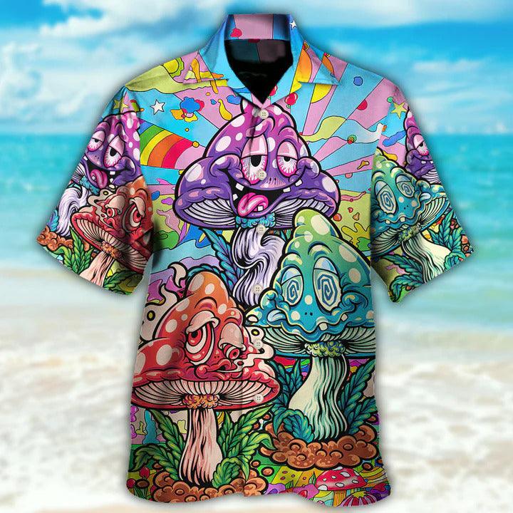 Hippie Aloha Hawaiian Shirt - Hippie Mushroom Colorful Hippie Happy Life Hawaiian Shirt For Summer - Perfect Gift For Friend, Family - Amzanimalsgift