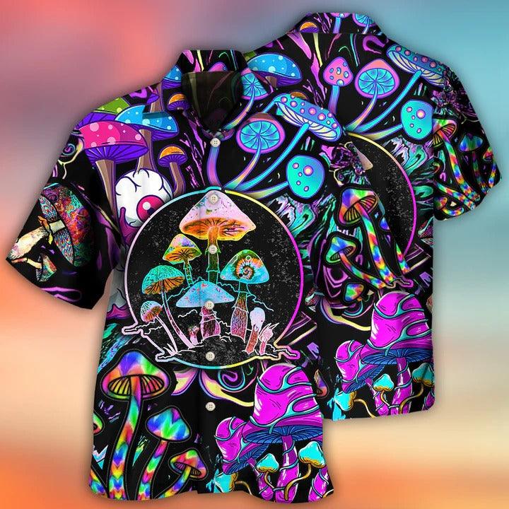 Hippie Aloha Hawaiian Shirt - Hippie Mushroom Colorful Neon Light Cool Style Hawaiian Shirt For Summer - Perfect Gift For Friend, Family - Amzanimalsgift