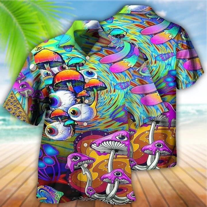 Hippie Aloha Hawaiian Shirt - Hippie Mushroom Eyes Color Style Hawaiian Shirt For Summer - Perfect Gift For Friend, Family - Amzanimalsgift