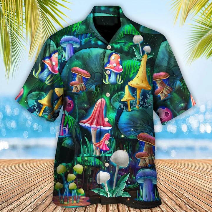 Hippie Aloha Hawaiian Shirt - Hippie Mushroom Galaxy Neon Art Hawaiian Shirt For Summer - Perfect Gift For Friend, Family - Amzanimalsgift