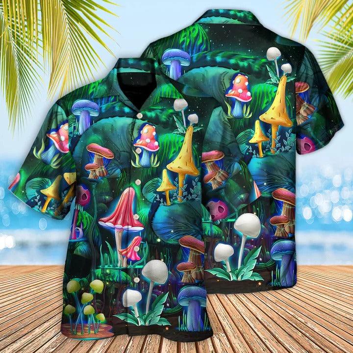 Hippie Aloha Hawaiian Shirt - Hippie Mushroom Galaxy Neon Art Hawaiian Shirt For Summer - Perfect Gift For Friend, Family - Amzanimalsgift