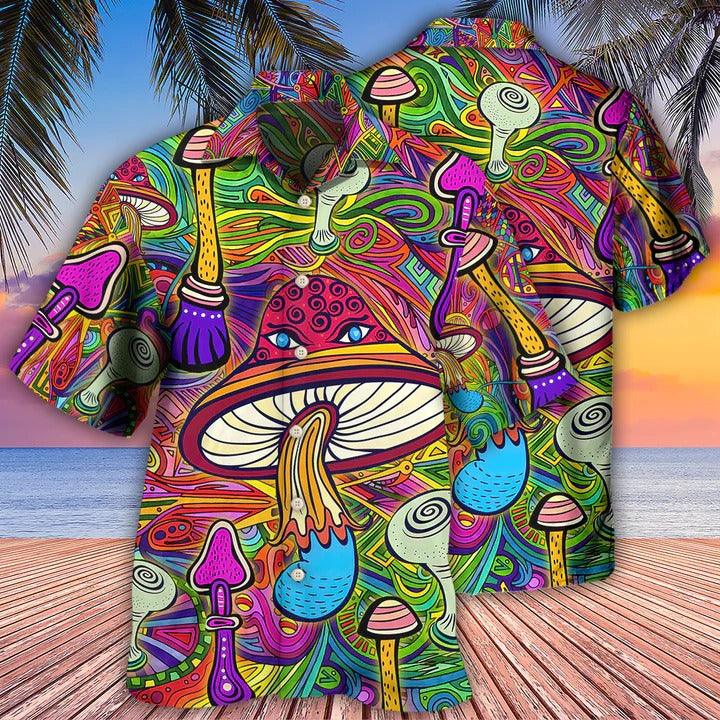 Hippie Aloha Hawaiian Shirt - Hippie Mushroom Hypnotizing Hawaiian Shirt For Summer - Perfect Gift For Friend, Family - Amzanimalsgift