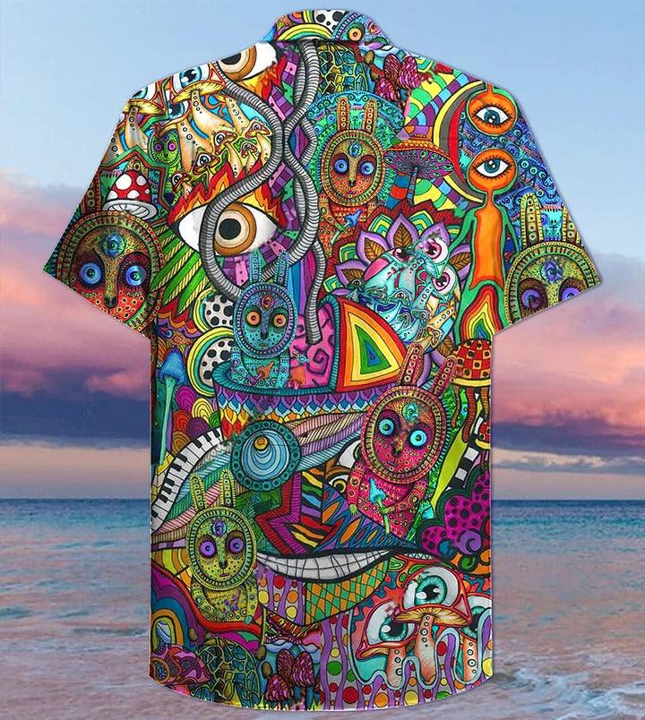 Hippie Aloha Hawaiian Shirt - Hippie Mushroom Mix Peace Life Color Hawaiian Shirt For Summer - Perfect Gift For Friend, Family - Amzanimalsgift