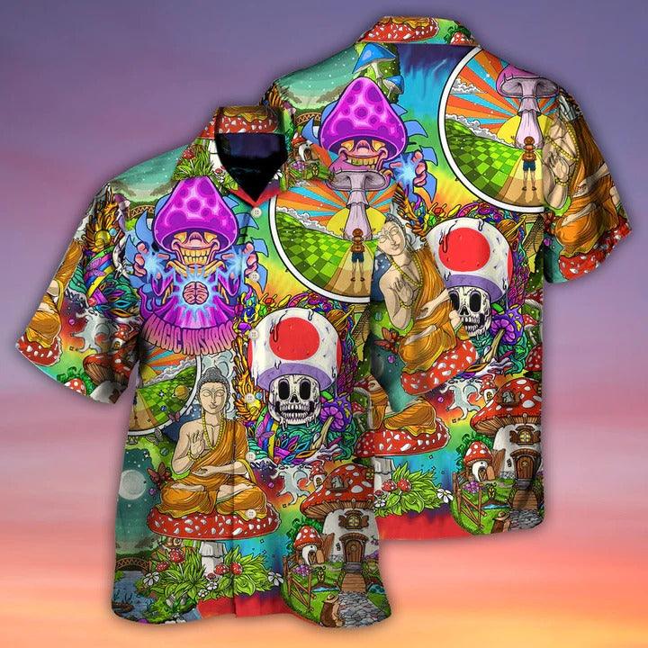 Hippie Aloha Hawaiian Shirt - Hippie Mushroom Peace Colorful Let It Be Hawaiian Shirt For Summer - Perfect Gift For Friend, Family - Amzanimalsgift