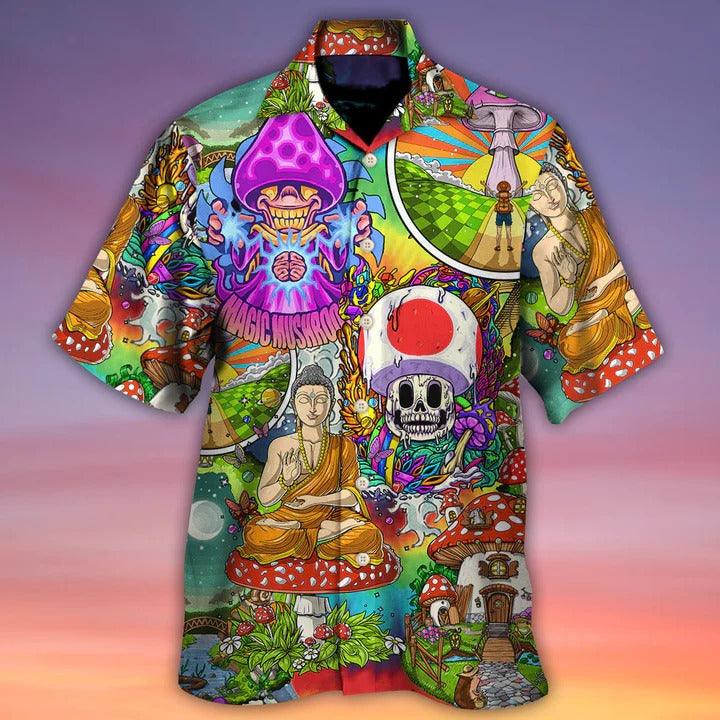 Hippie Aloha Hawaiian Shirt - Hippie Mushroom Peace Colorful Let It Be Hawaiian Shirt For Summer - Perfect Gift For Friend, Family - Amzanimalsgift