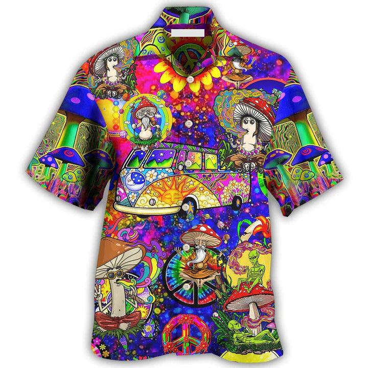 Hippie Aloha Hawaiian Shirt - Hippie Mushroom Peace Funny Hawaiian Shirt For Summer - Perfect Gift For Friend, Family - Amzanimalsgift