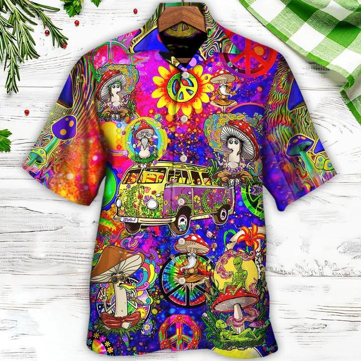 Hippie Aloha Hawaiian Shirt - Hippie Mushroom Peace Life Be Hippie Amazing Style Hawaiian Shirt For Summer - Perfect Gift For Friend, Family - Amzanimalsgift