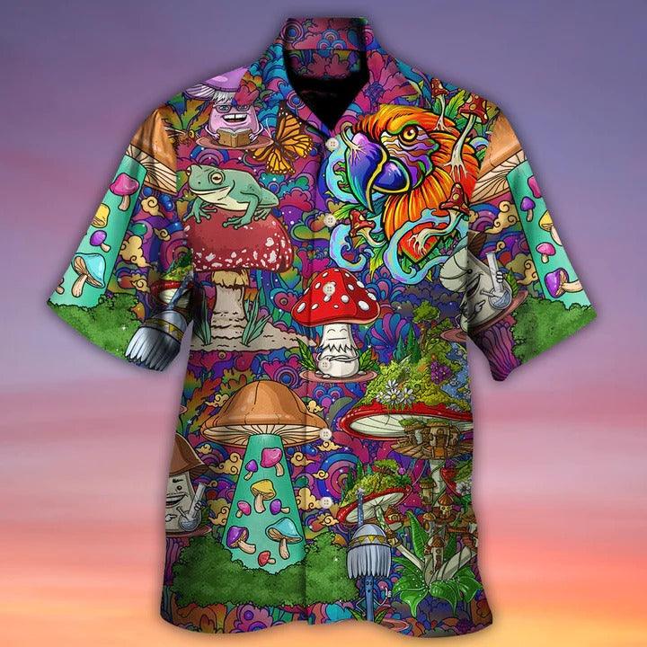 Hippie Aloha Hawaiian Shirt - Hippie Mushroom Peace Lover Hawaiian Shirt For Summer - Perfect Gift For Friend, Family - Amzanimalsgift